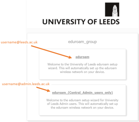 image showing eduroam choices